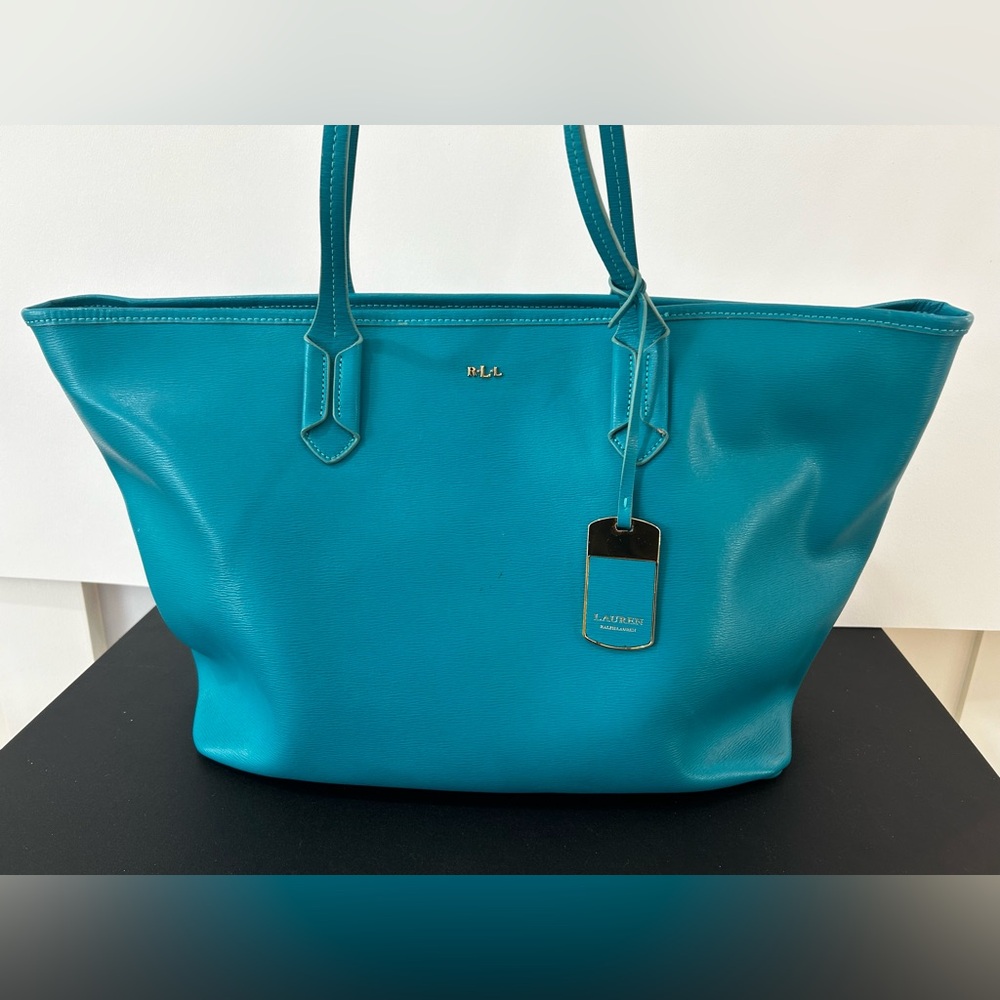 Ralph Lauren turquoise blue large zipper tote